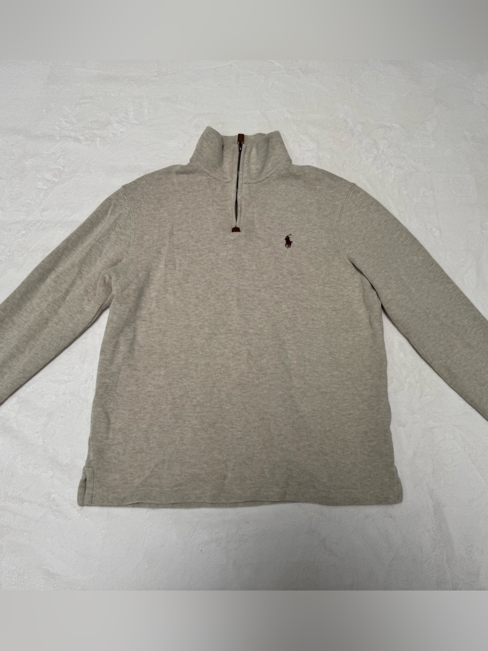 Ralph Lauren Men's Light Heather Oatmeal Quarter-Zip Sweater